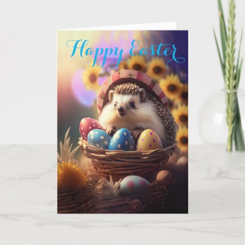 Adorable Hedgehog in an Easter Basket Holiday Card