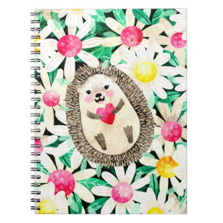 Adorable Hedgehog in Flowers Pink Yellow Girly Notebook