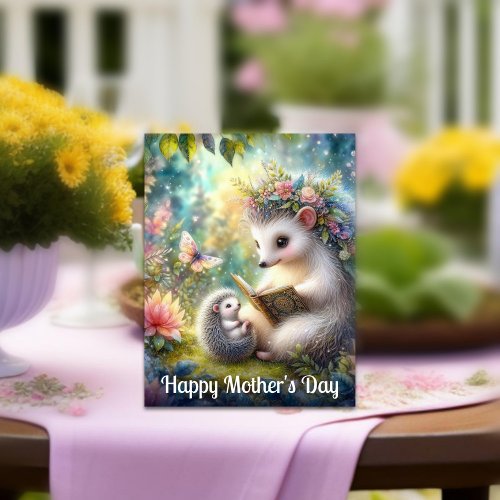 Adorable Hedgehog Mom And Baby Mothers Day  Card