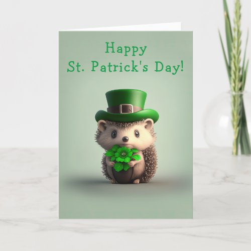 Adorable Hedgehog St Patricks Day Holiday Card