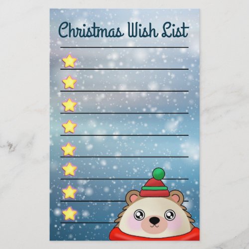 Adorable Hedgehog with Golden Stars Stationery