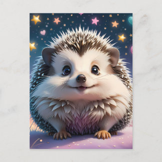 Adorable Hedgehog with stars and  hearts  Postcard