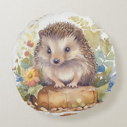 Adorable Hedgehogs  Round Pillow