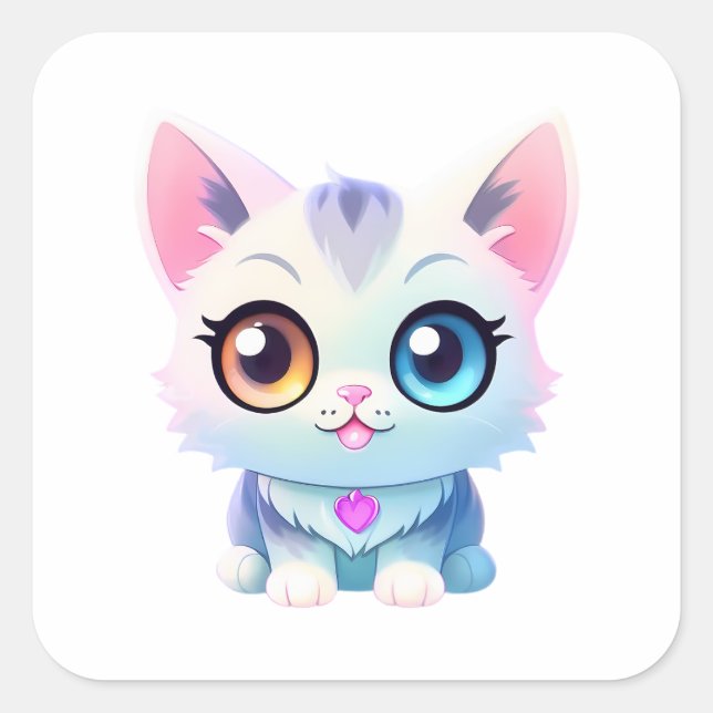 Adorable Heterochromatic Cat Square Sticker (Front)
