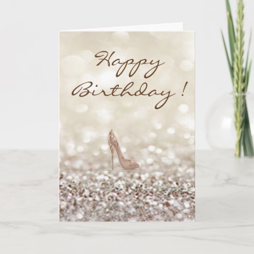 Adorable High Heels on Glittery Birthday Card