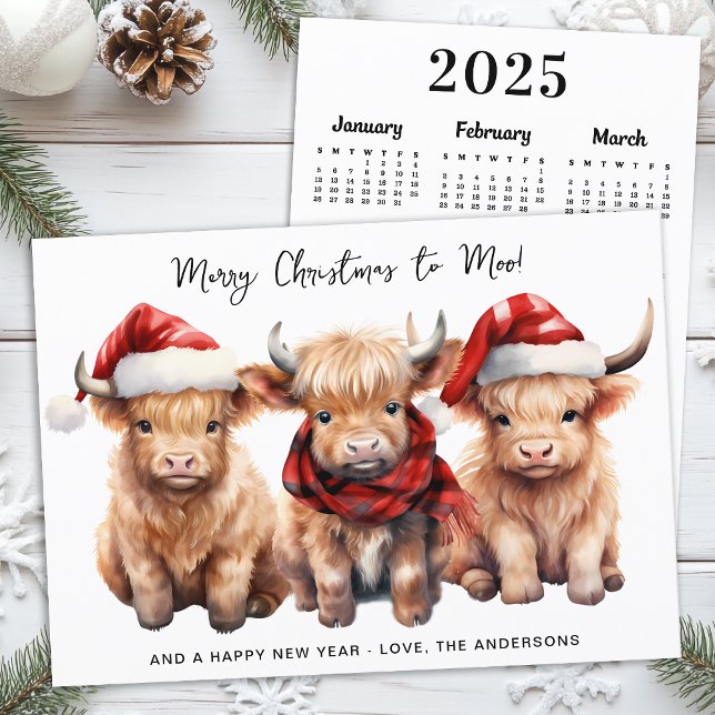 Adorable Highland Cow 2026 Calendar Christmas Holiday Card (Creator Uploaded)