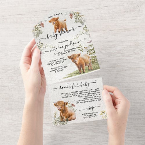 Adorable Highland Cow Baby Shower All In One Invitation