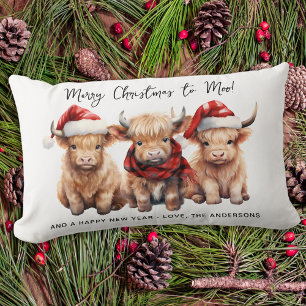 Adorable Highland Cow Calf Merry Christmas to MOO Lumbar Pillow