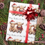 Adorable Highland Cow Calf Merry Christmas to MOO Wrapping Paper<br><div class="desc">This Christmas, send your warmest wishes to your loved ones with our adorable Highland Cow Christmas cards! Featuring a cute trio of a Highland calves, all decked out in festive attire, these cards are sure to bring a smile to anyone's face. Cow wearing a Santa hat and plaid winter scarf,...</div>