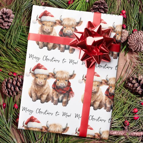 Adorable Highland Cow Calf Merry Christmas to MOO Wrapping Paper