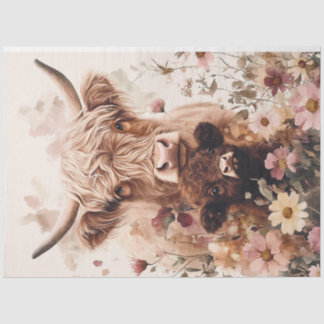 Adorable Highland Cow Calf with Mom Decoupage Tissue Paper