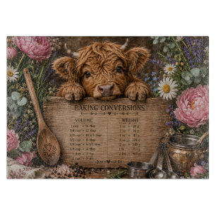 Adorable Highland Cow Conversion Chart Cutting Board