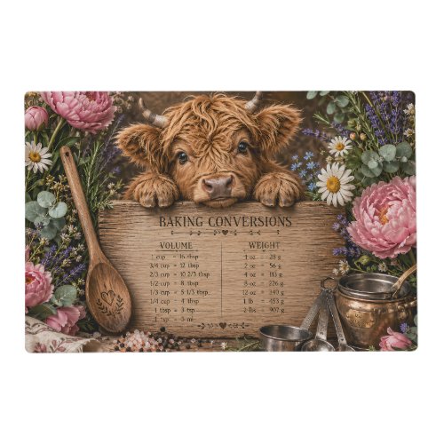 Adorable Highland Cow Conversion Chart Placemat