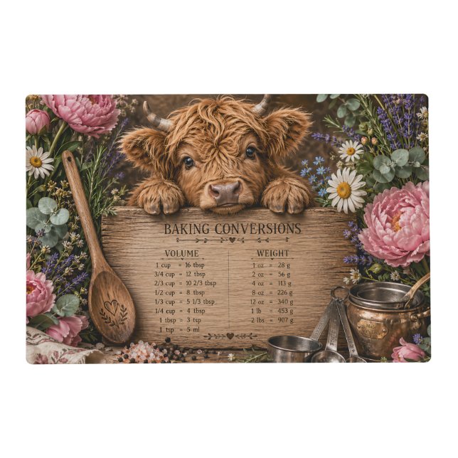 Adorable Highland Cow Conversion Chart Placemat (Front)
