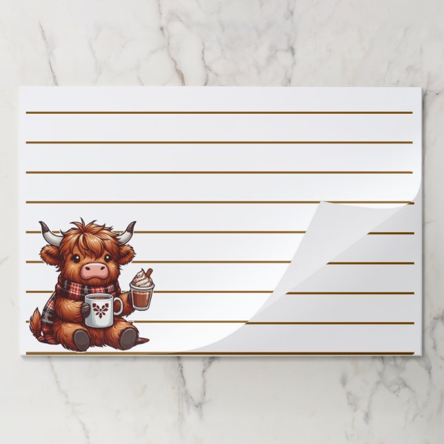 Adorable Highland Cow Enjoying Cozy Beverages Paper Pad (Folded)