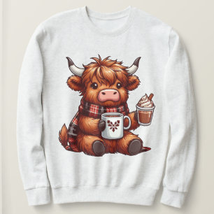 Adorable Highland Cow Enjoying Cozy Beverages  Sweatshirt