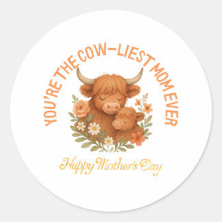Adorable Highland Cow Mom Mother's Day Classic Round Sticker