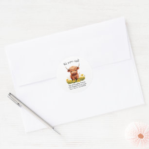 Adorable Highland Cow New Address Classic Round Sticker