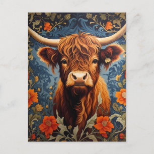 Adorable Highlands Cow William Morris Inspired Postcard