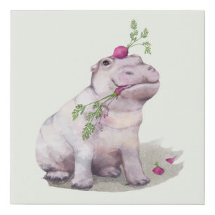 Adorable Hippo Faux Canvas Print