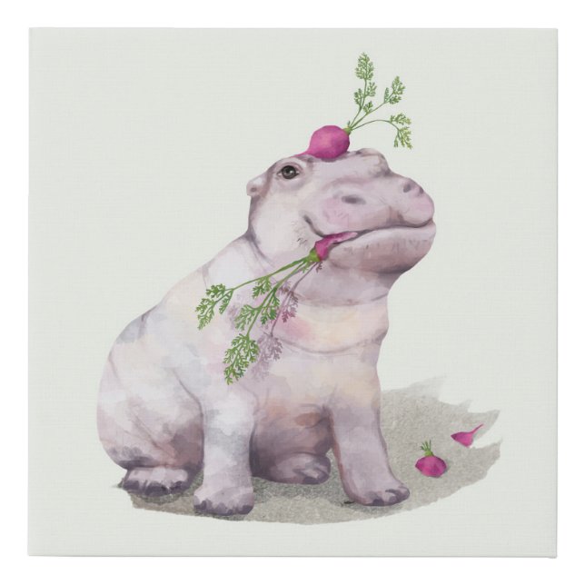Adorable Hippo Faux Canvas Print (Front)