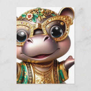 Adorable Hippo in Gold Postcard