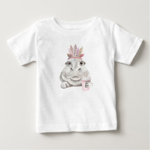 ADORABLE HIPPO WITH PINK & TAN FEATHERS BABY T-Shirt