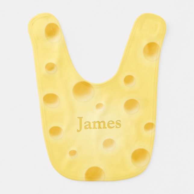 Adorable Holey Yellow Swiss Cheese Personalized Baby Bib (Front)