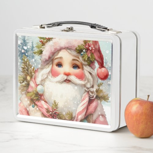 Adorable Holiday Cheer Baby Santa and Baby Deer P Metal Lunch Box