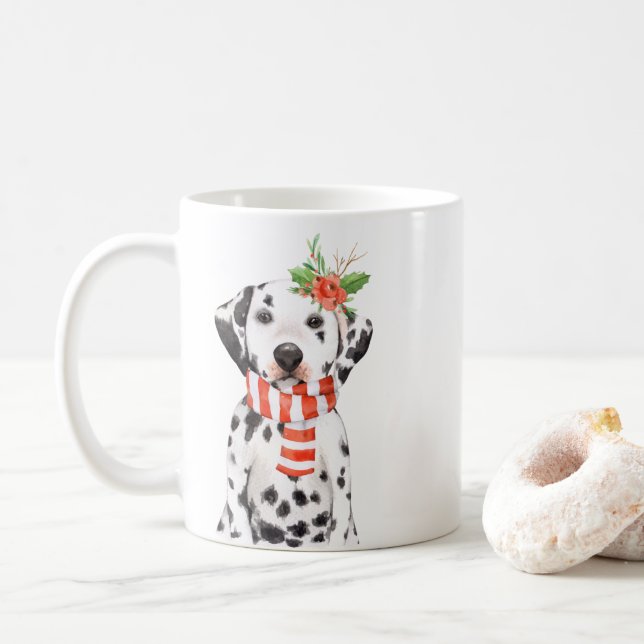 Adorable Holiday Dalmatian Fancy Script Mug (With Donut)