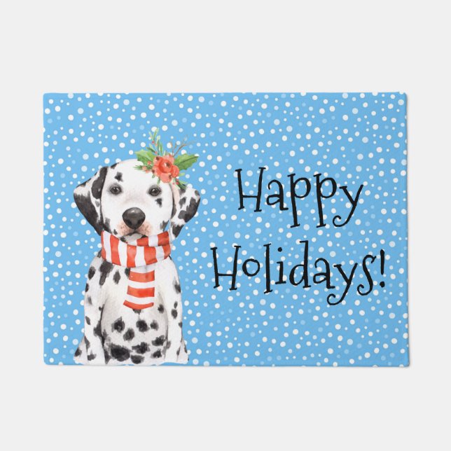 Adorable Holiday Dalmatian Puppy Door Mat (Front)