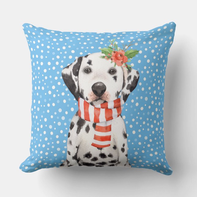 Adorable Holiday Dalmatian Puppy Pillow (Front)