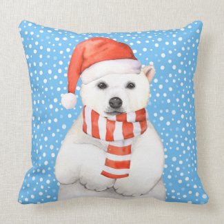 Adorable Holiday Polar Bear Pillow