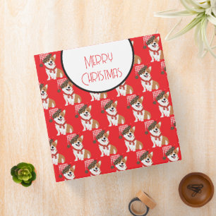 Adorable Holiday Puppy Wearing Christmas Santa Hat 3 Ring Binder