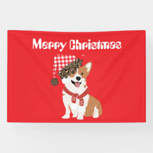 Adorable Holiday Puppy Wearing Christmas Santa Hat Banner
