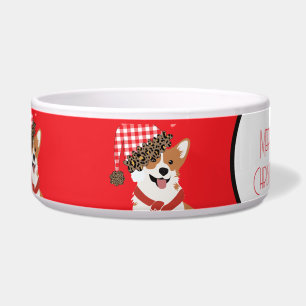 Adorable Holiday Puppy Wearing Christmas Santa Hat Bowl