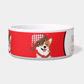 Adorable Holiday Puppy Wearing Christmas Santa Hat Bowl