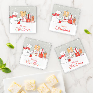 Adorable Holiday Santa Bear Coaster Set
