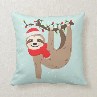 Adorable Holiday Sloth Throw Pillow