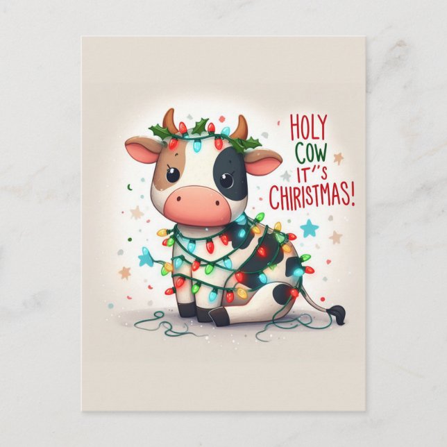 Adorable Holy Cow Its Christmas Postcard (Front)