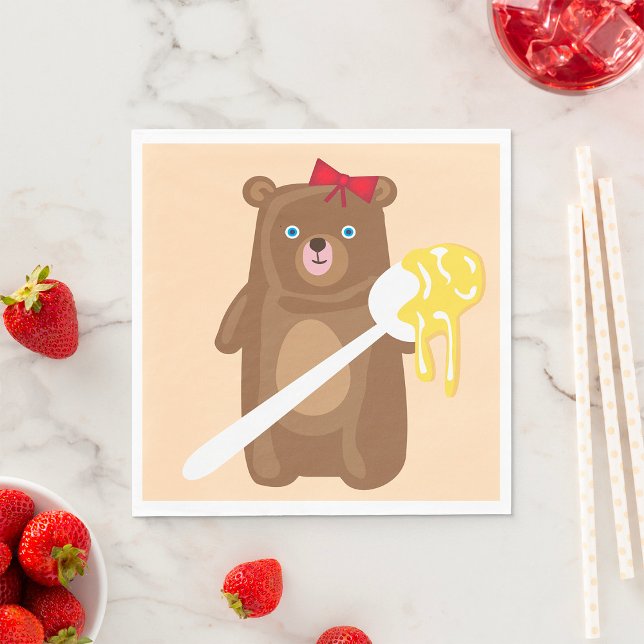 Adorable Honey Bear with Spoon And Red Bow  Napkins (Creator Uploaded)
