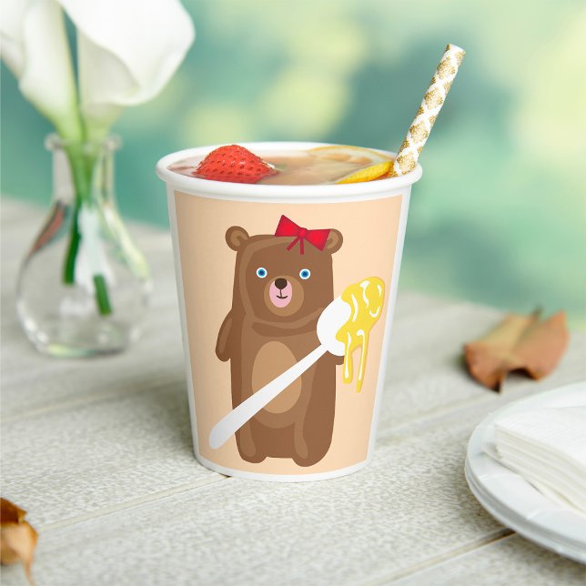 Adorable Honey Bear with Spoon And Red Bow  Paper Cups (Creator Uploaded)