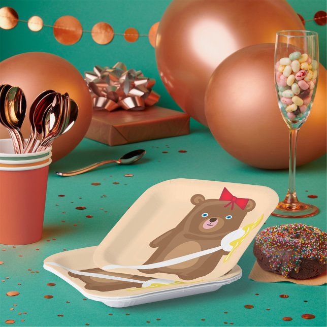 Adorable Honey Bear with Spoon And Red Bow  Paper Plates (Creator Uploaded)