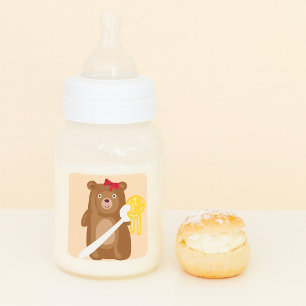 Adorable Honey Bear with Spoon And Red Bow Square Sticker