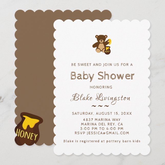 Adorable Honey Bee Baby Shower Invitation White (Front/Back)