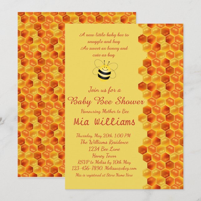 Adorable Honey Bee Themed Baby Shower Invitation (Front/Back)