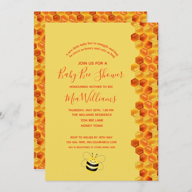 Adorable Honey Bee Themed Baby Shower Invitation (Front/Back)