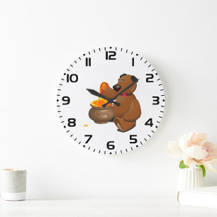 Adorable Honey Loving Bear with Honey Pot  Large Clock