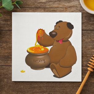 Adorable Honey Loving Bear with Honey Pot Napkins
