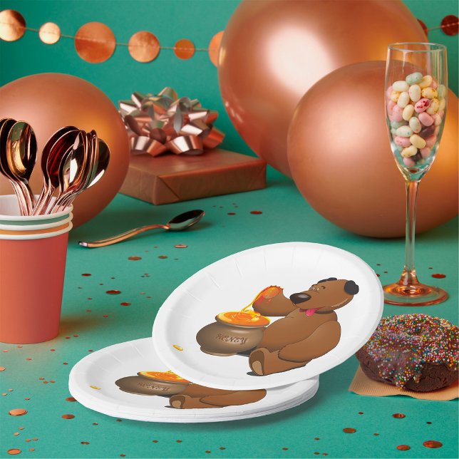 Adorable Honey Loving Bear with Honey Pot  Paper Plates (Creator Uploaded)